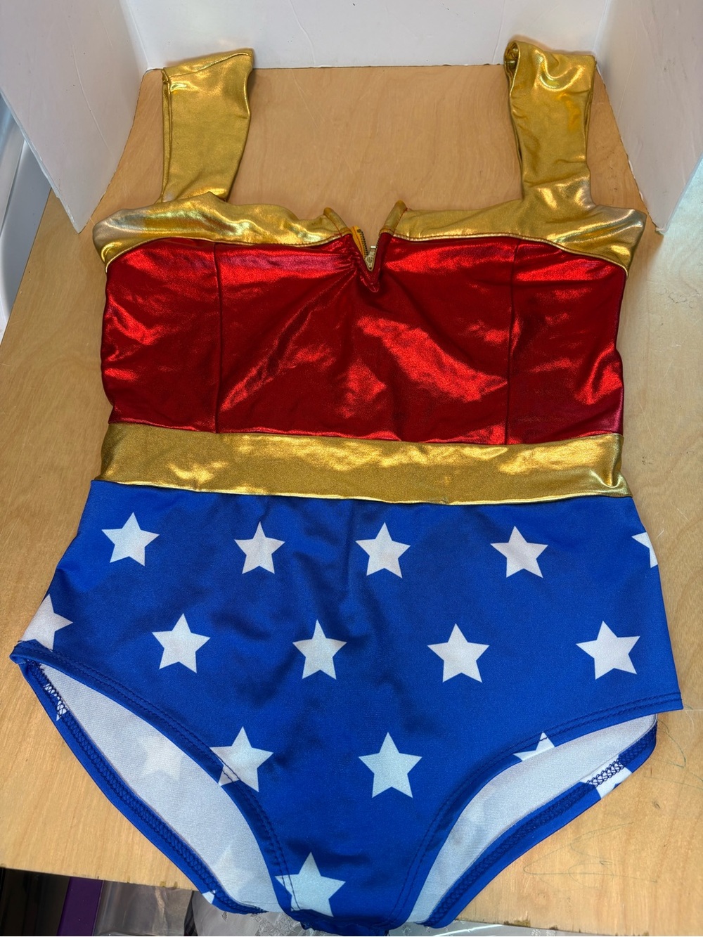 DC Comics Wonder Woman Red/Blue/Gold Stretch Bodysuit Costume, Women's M